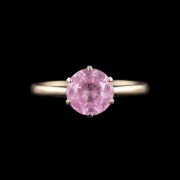 10k Yellow Gold And Pink Sapphire Vintage Round Solitaire Ring Size 6 Signed - Picture 4 of 10
